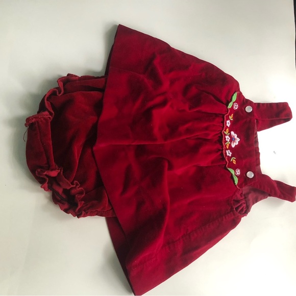 Kids vintage Red Embroidered velvet Dress - Picture 10 of 10